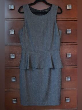 Banana Republic 12 Gray Herringbone Peplum Sheath Dress Career Workwear